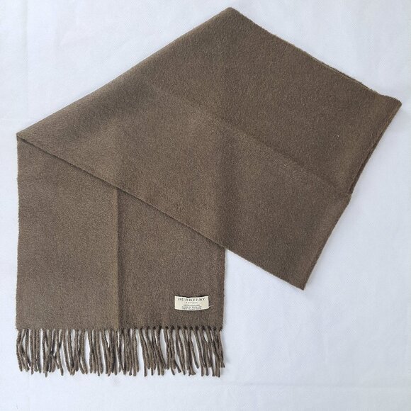 BURBERRY London Solid Knit 100% Cashmere Embroidered Brown Rectangle SCARF - Picture 1 of 8